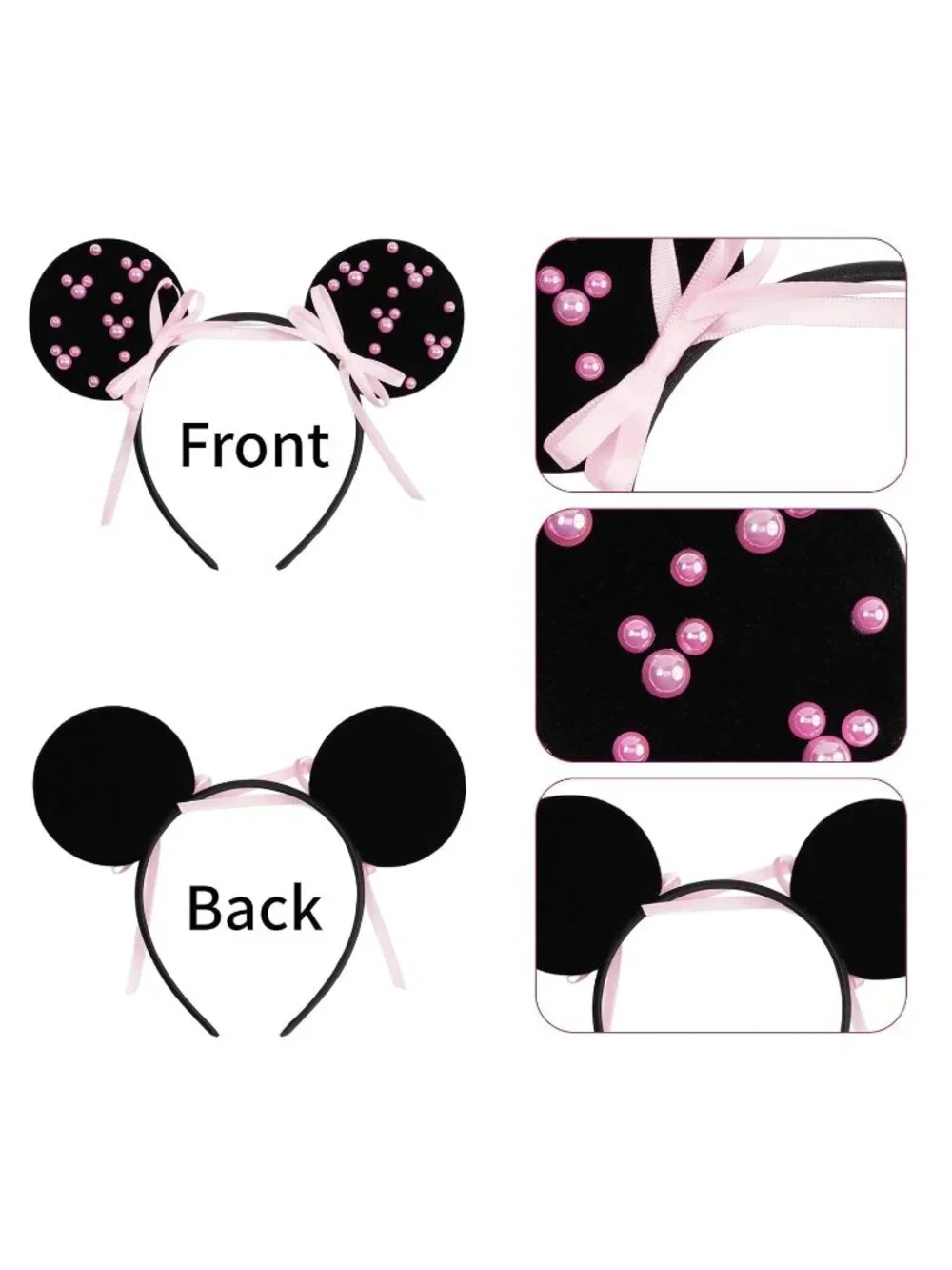 Women lack-Pink Polyester Sparkle Sequin Mickey Mouse Hair Bow Handmade Headband